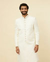 Warm White Buta Patterned Sherwani Set